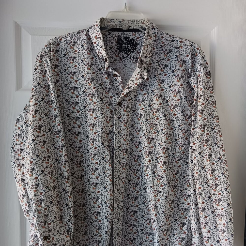 Horst Men's Long Sleeve Dress Shirt Skulls Lightening Gothcore Halloween Size XL